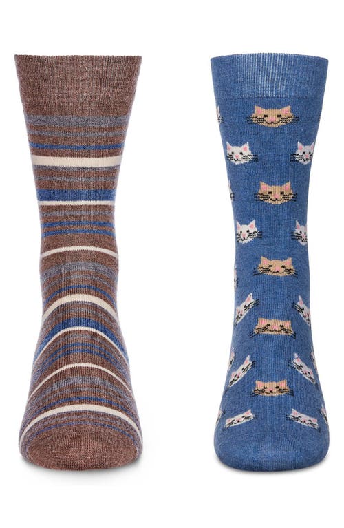 Memoi Assorted 2-pack Crew Socks In Denim Heather