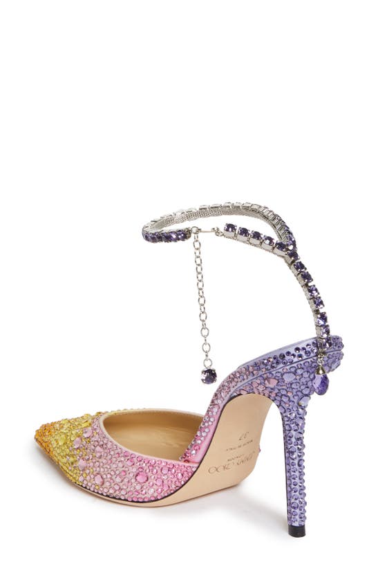 Shop Jimmy Choo Saeda Crystal Ankle Strap Pointed Toe Pump In Sunset Mix/ Crystal