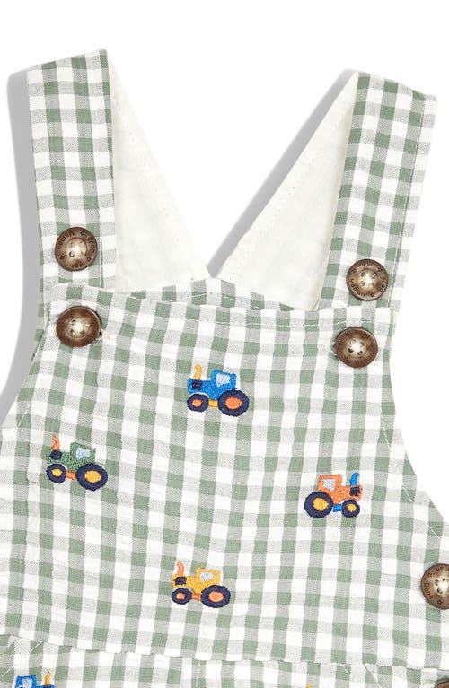 Shop Jojo Maman Bébé Jojo Maman Bebe Tractor Embroidered Shortalls In Khaki