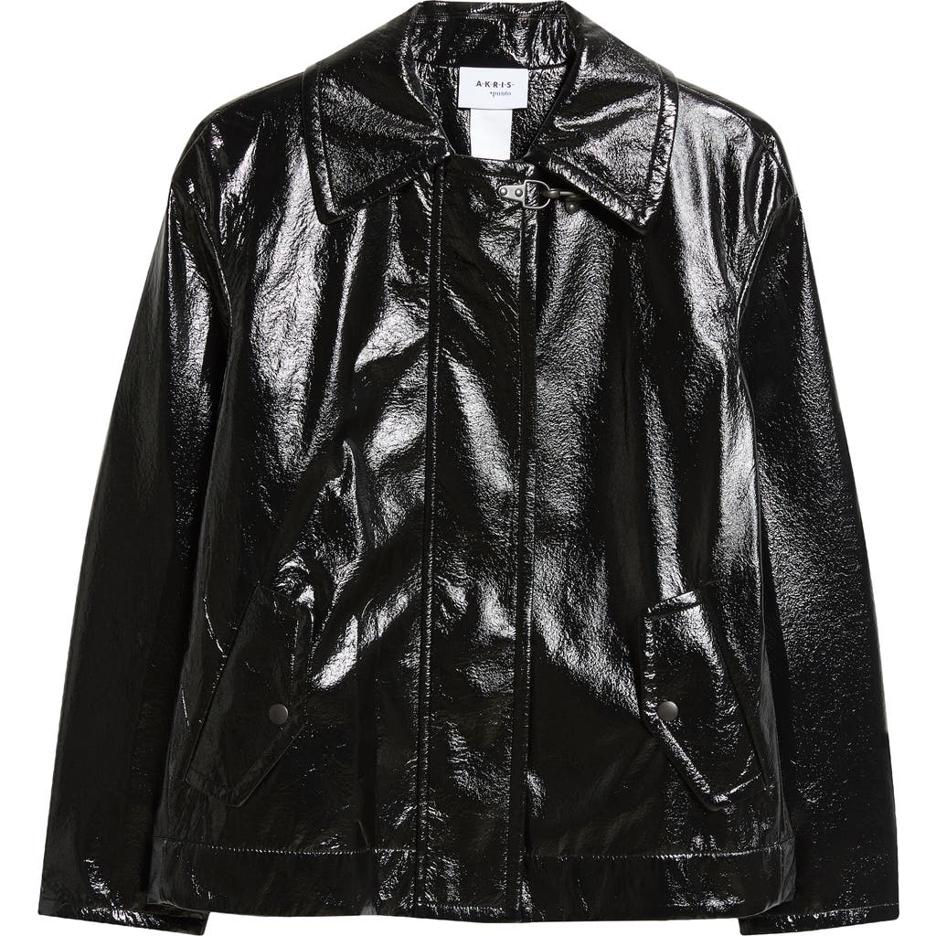 Akris Punto Lacquered Faux Leather Jacket In Black