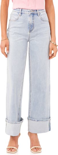 DKNY Women's Basic Essential Wide Leg Straight Jeans, Light WASH