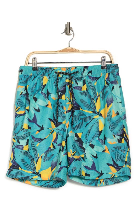 Nordstrom Rack Recycled 7" Swim Trunks In Teal Bird Tropical Floral