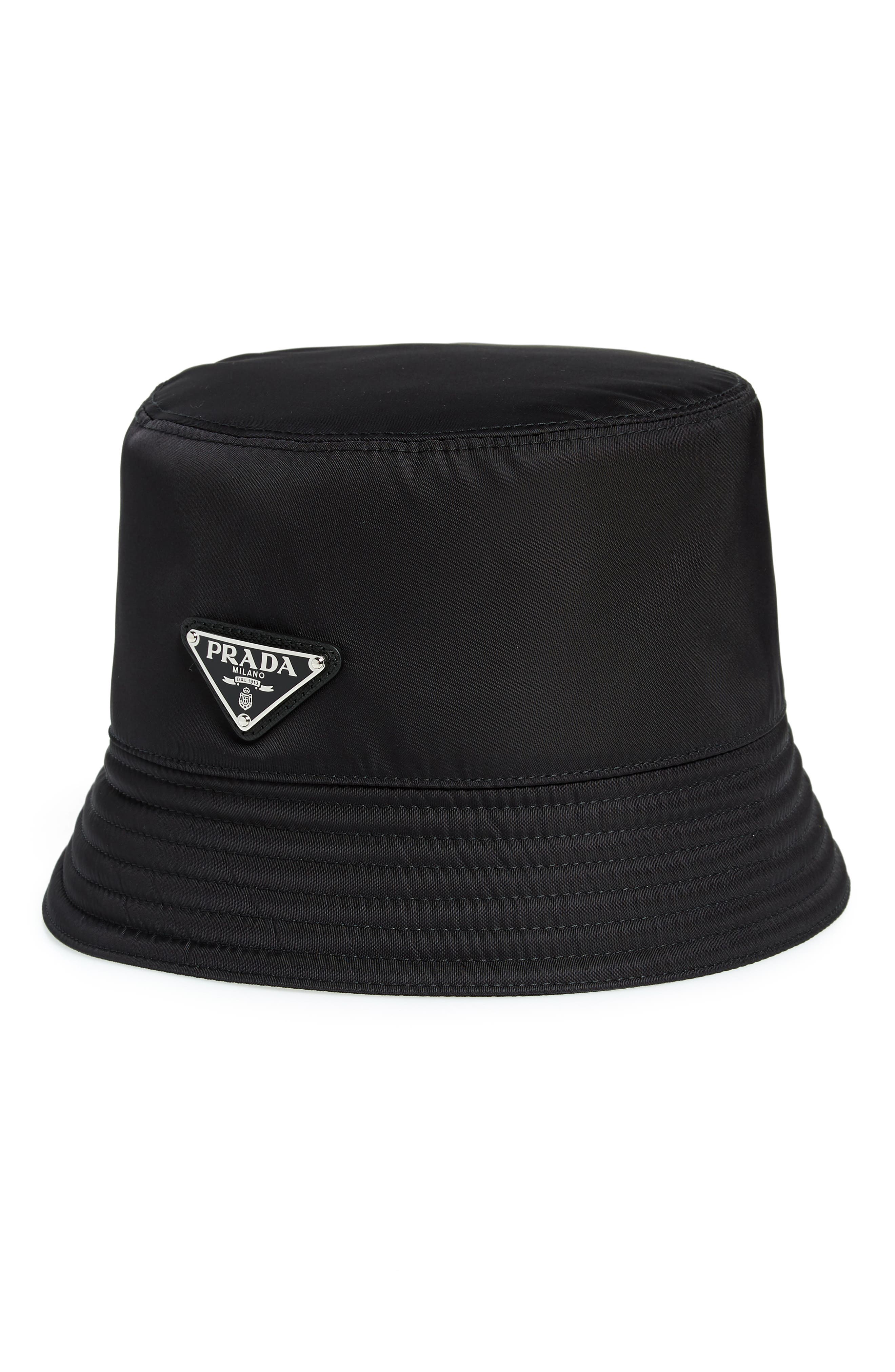 Prada Triangle Logo Nylon Bucket Hat 