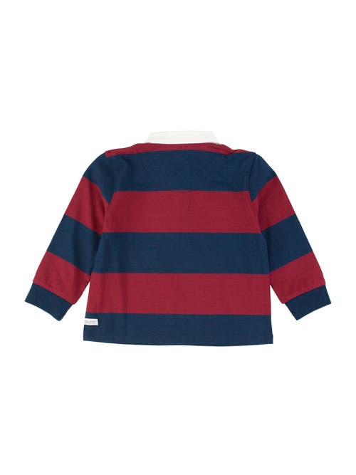 Shop Ruggedbutts Boys Long Sleeve Rugby Polo In Dark Cherry/navy Rugby Stripe