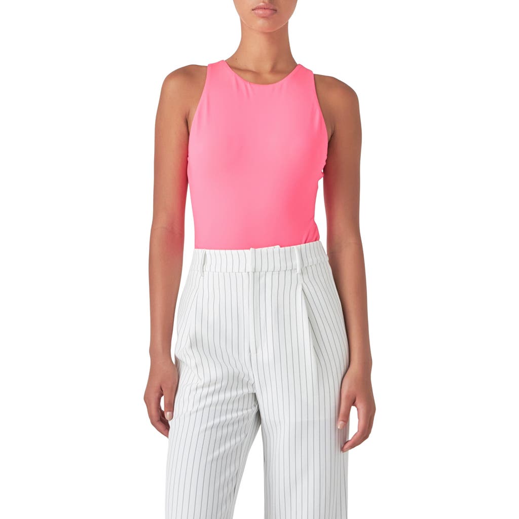 Grey Lab Solid Crewneck Bodysuit In Hot Pink