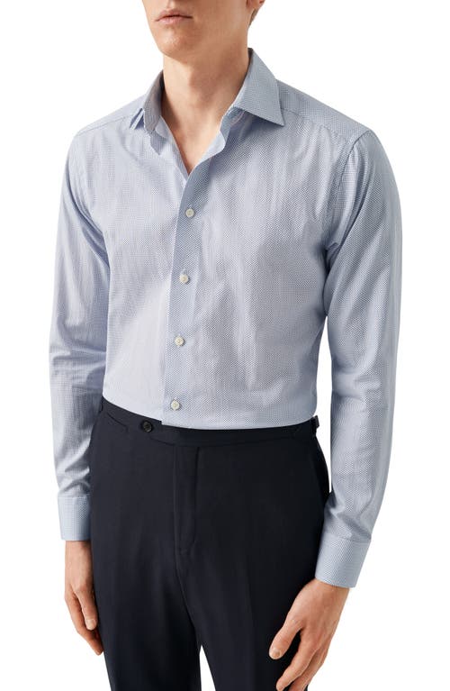 Slim Fit Microprint Cotton Twill Dress Shirt in Light Pastel Blue