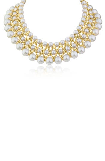 Jardin Three-row Graduated Imitation Pearl Necklace In White/gold