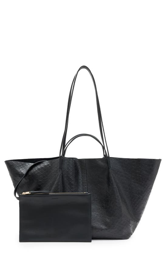 Allsaints Womens Black Hannah Python-effect Leather Tote Bag