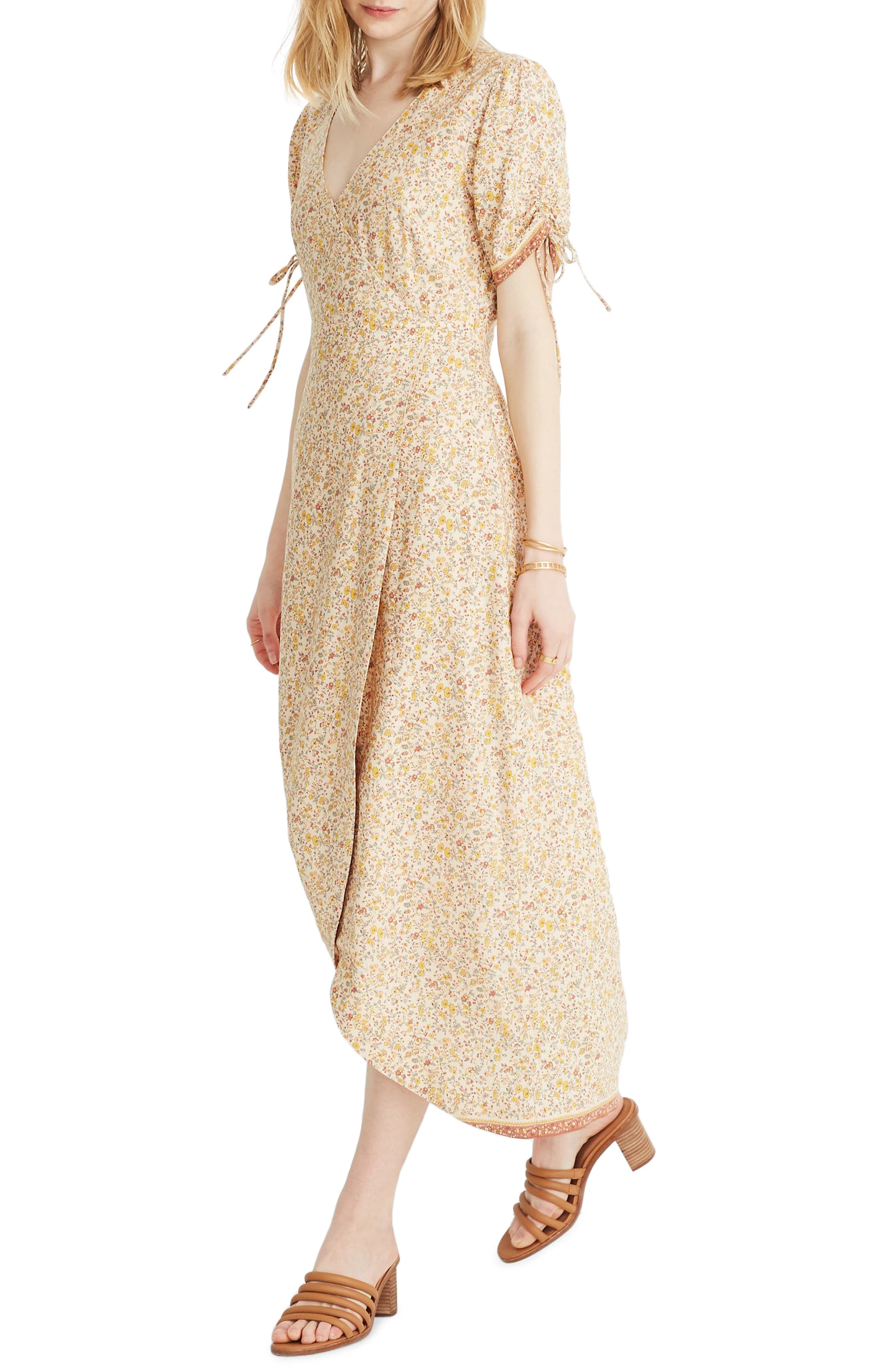 Madewell Blossoming Vines Peekaboo Sleeve Maxi Dress, Yellow