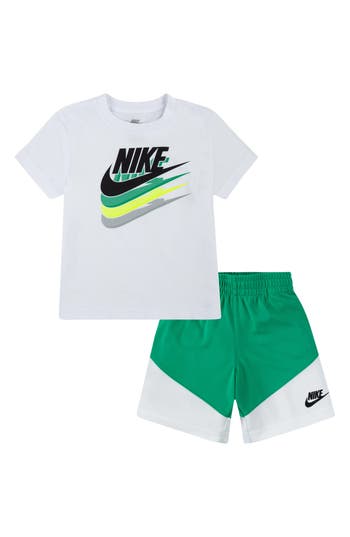 Nike Kids' T-shirt & Colorblock Shorts Set In White