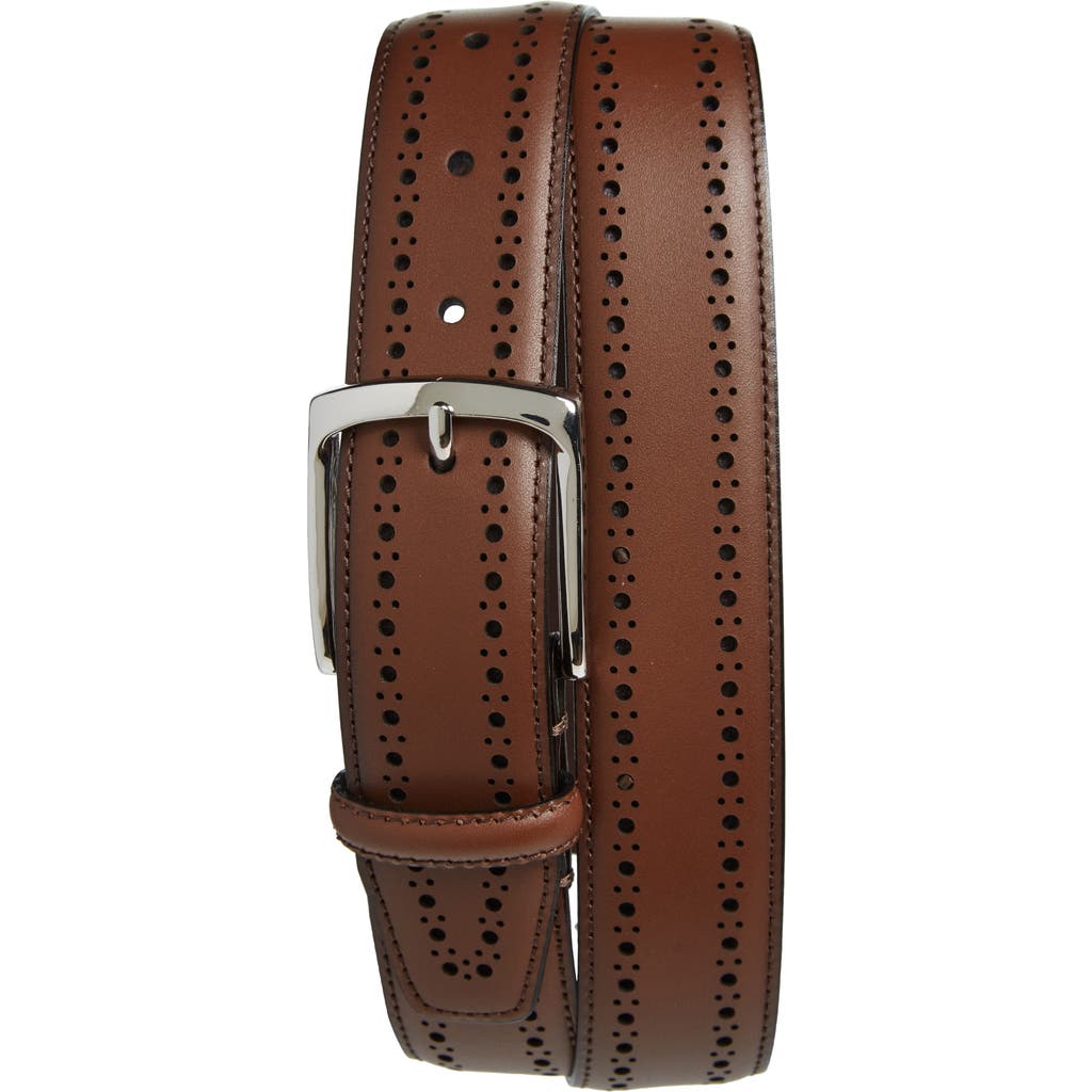 Allen Edmonds Manistee Brogued Leather Belt In Brown/brown