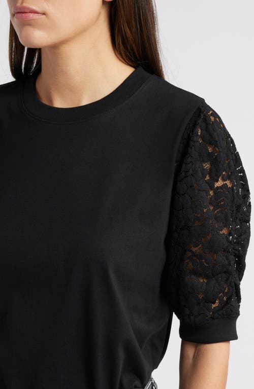 Shop Frame Frankie Lace Sleeve Organic Cotton Top In Black