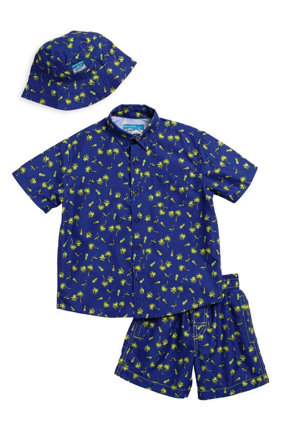 Shop Beach Bros Kids' Pineapple Palm Shirt, Shorts & Hat Set In Navy