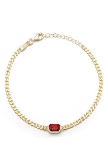 Shop Sphera Milano 14k Gold Plated Sterling Silver Emerald Cut Cz Curb Chain Bracelet In Yellow Gold/red