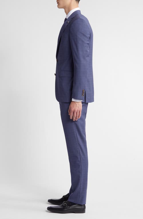 Shop Jack Victor Blue Mélange Plaid Wool Suit In Med Blue