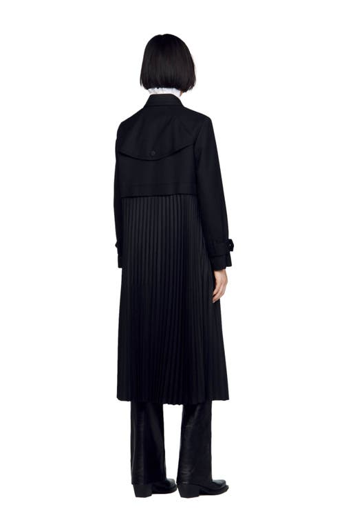 Shop Sandro Pleated Trench Coat In Black