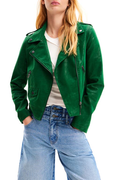 Desigual Textured Biker Jacket Green at Nordstrom,