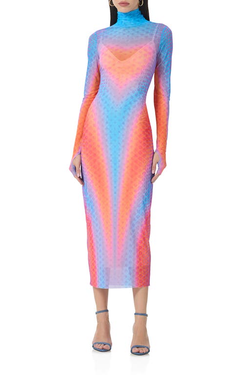 AFRM Shailene Turtleneck Long Sleeve Mesh Dress Cyber Heart at Nordstrom,