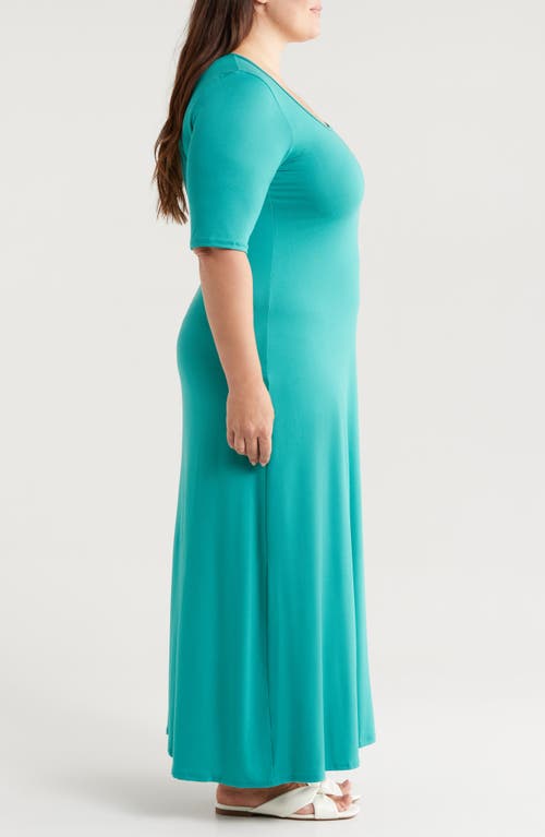 Shop 24seven Comfort Apparel Scoop Neck Jersey Maxi Dress In Jade