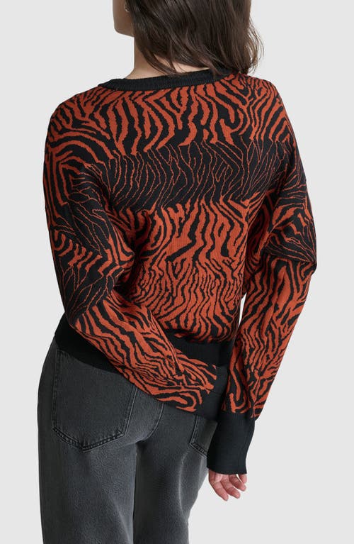 Shop Dkny Pattern Crewneck Sweater In Black/russet