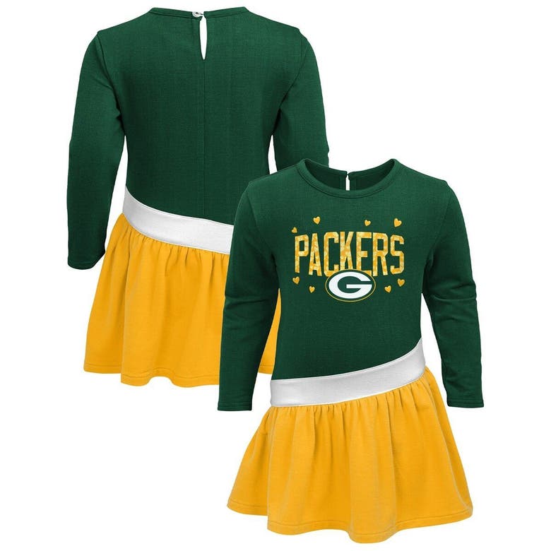 OUTERSTUFF GIRLS PRESCHOOL GREEN/GOLD GREEN BAY PACKERS HEART TO HEART JERSEY TRI-BLEND DRESS