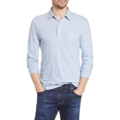 Faherty Stripe Long Sleeve Polo, Blue