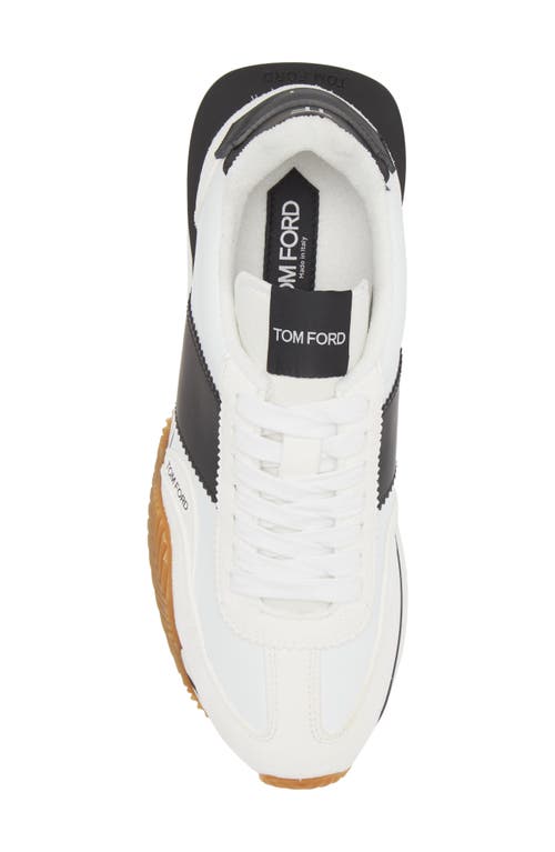 Shop Tom Ford James Mixed Media Low Top Sneaker In White/black/cream