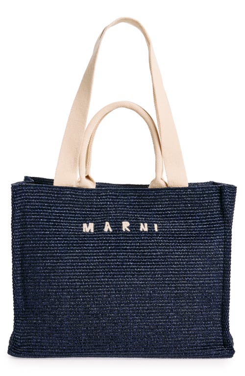 Shop Marni Small Woven Tote Bag In Navy/blue