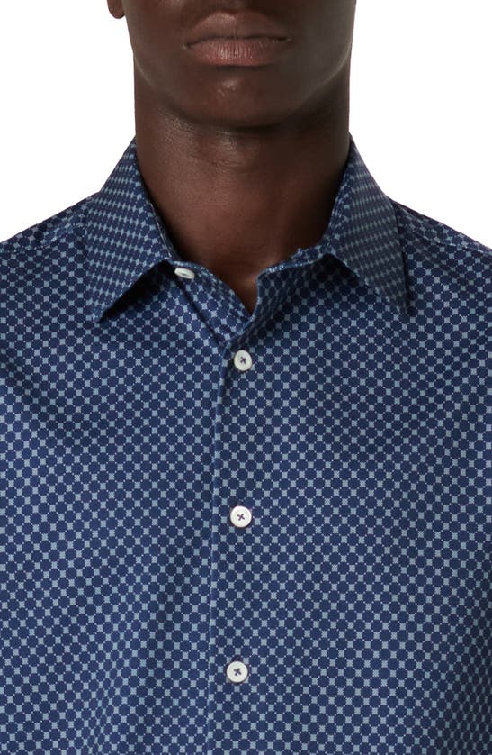 Shop Bugatchi Miles Ooohcotton® Geometric Print Short Sleeve Button-up Shirt In Navy