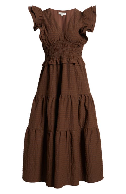 Shop Moon River Ruffle Midi Dress In Brown