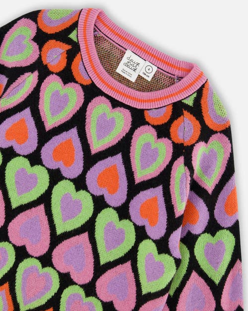 Shop Deux Par Deux Little Girl's Jacquard Hearts Sweater Multicolor In Hearts Jacquard