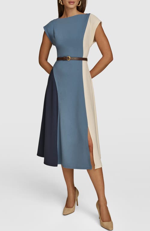 Shop Donna Karan New York Colorblock Knit Midi Dress In Nightfall/horizon/pristine