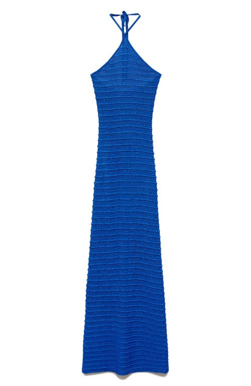 Shop Mango Metallic Textured Knit Halter Dress In Vibrant Blue