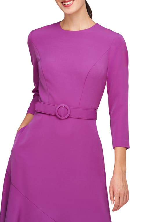 Shop Kay Unger Polly Belted Three-quarter Sleeve Stretch Midi Dress In Cerise