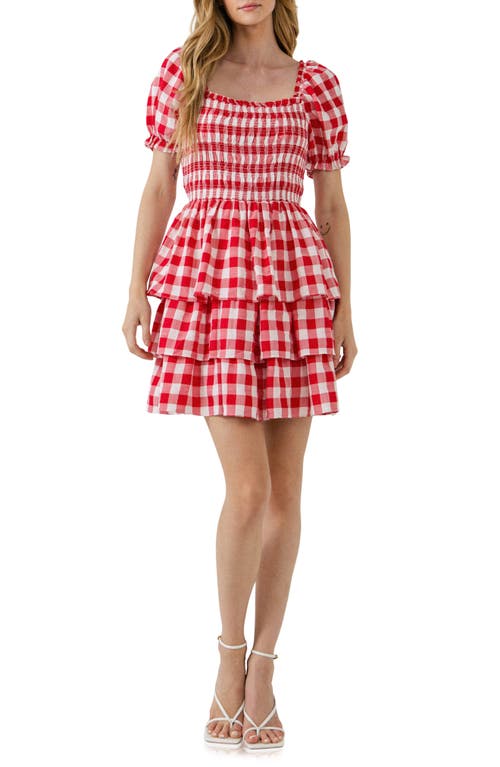 Gingham Smocked Minidress in Red