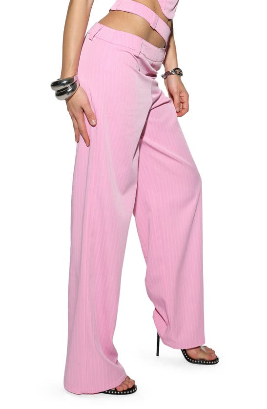 Shop By.dyln Hendrix Pinstripe Split Waist Pants In Pink Pin Stripe