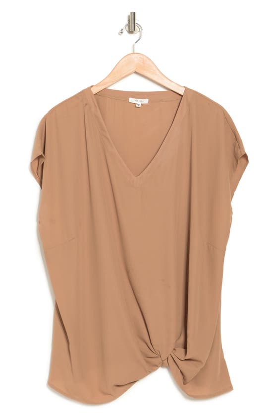 Shop Pleione Twisted Hem Hi-low Top In Camel