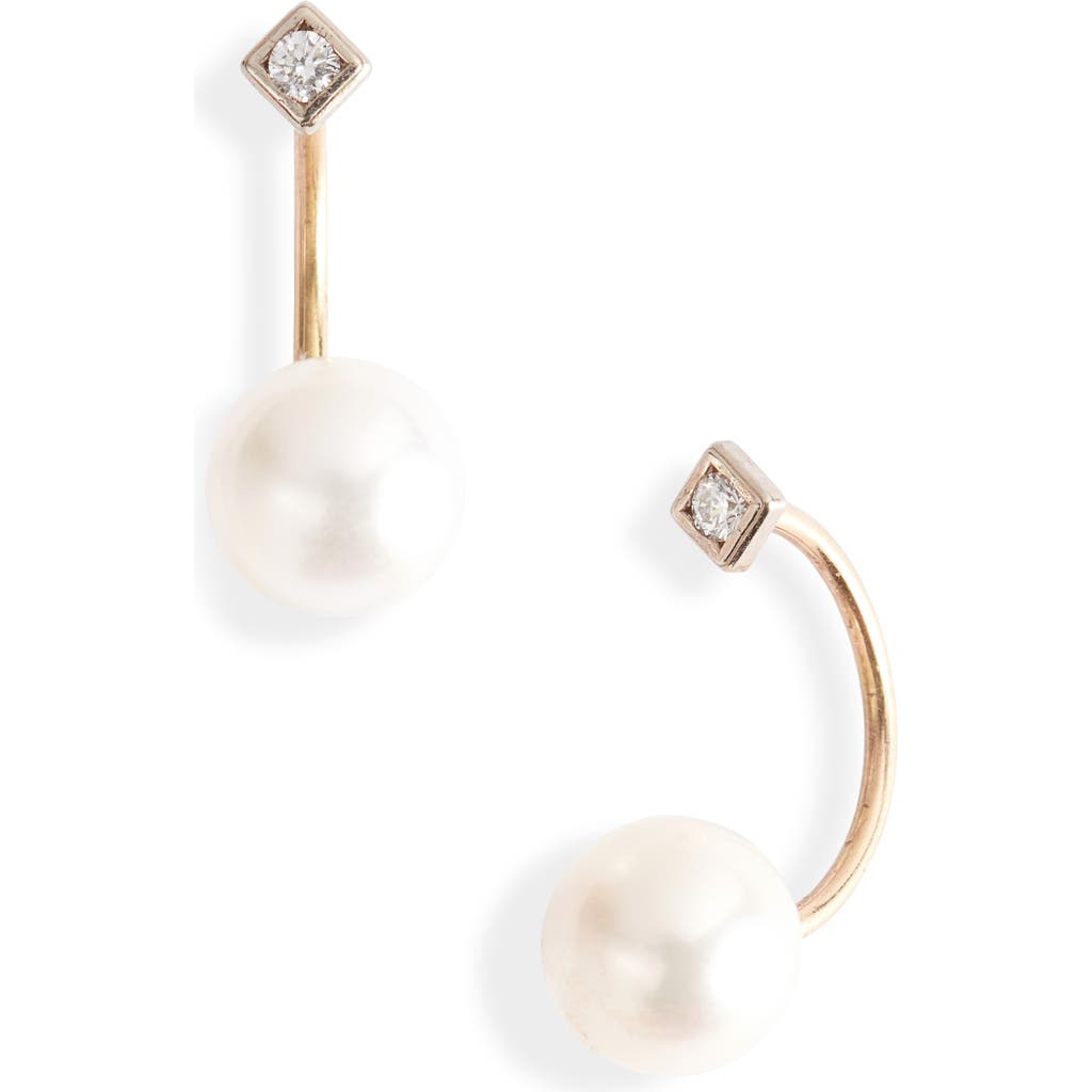 Poppy Finch Pearl & Diamond Threaded Earrings In Gold