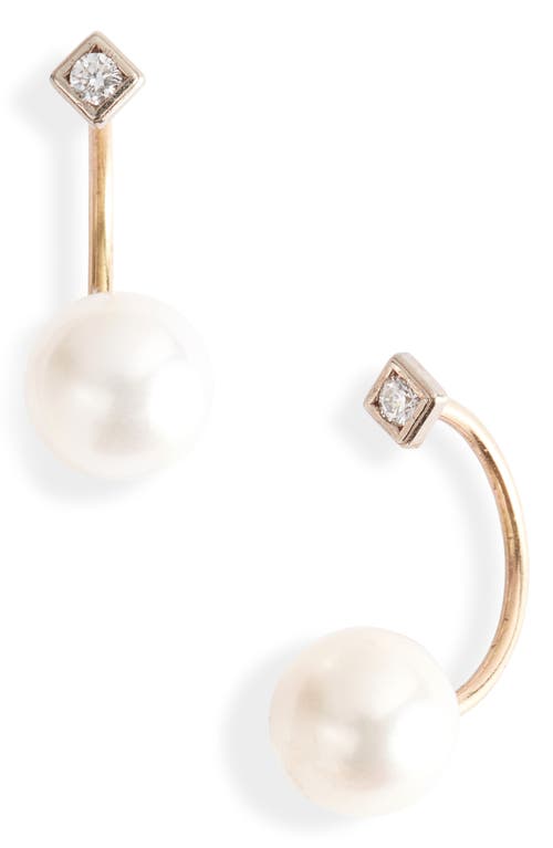 Poppy Finch Pearl & Diamond Threaded Earrings in Yellow Gold/Pearl at Nordstrom