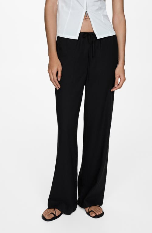 Shop Mango Linen Blend Straight Leg Drawstring Pants In Black