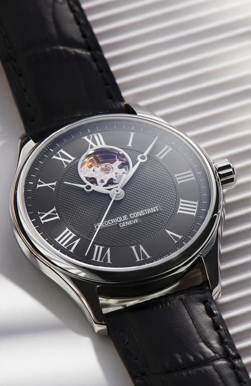 Shop Frederique Constant Classics Heartbeat Automatic Leather Strap Watch, 40mm In Silverone