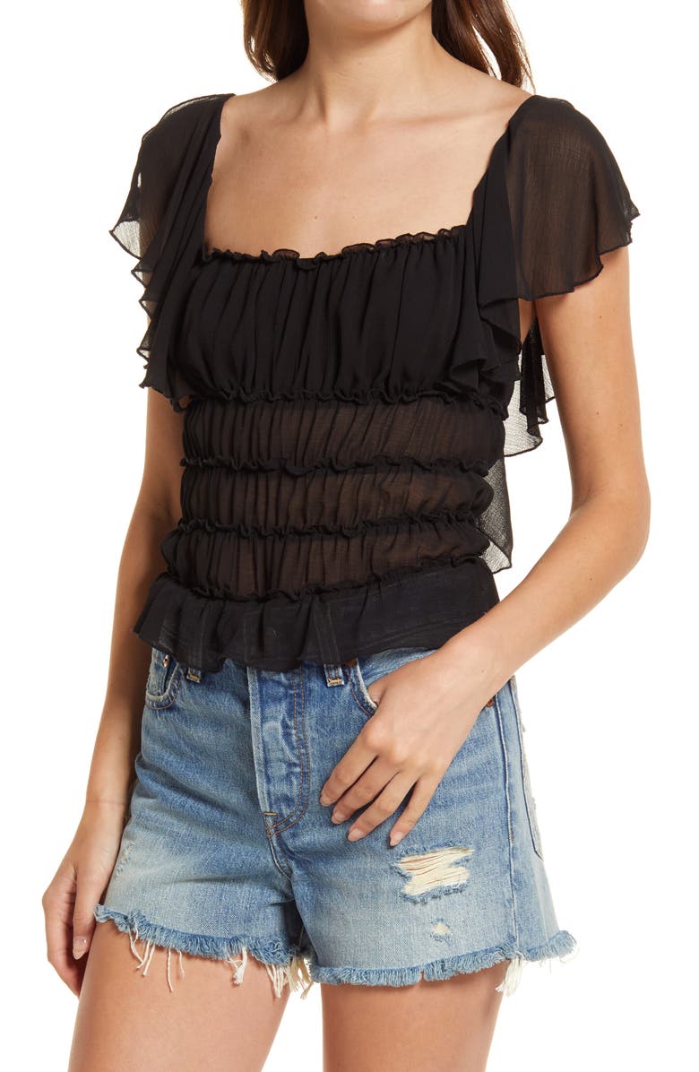 FREE PEOPLE Juliet Ruffle Bodysuit, Main, color, BLACK