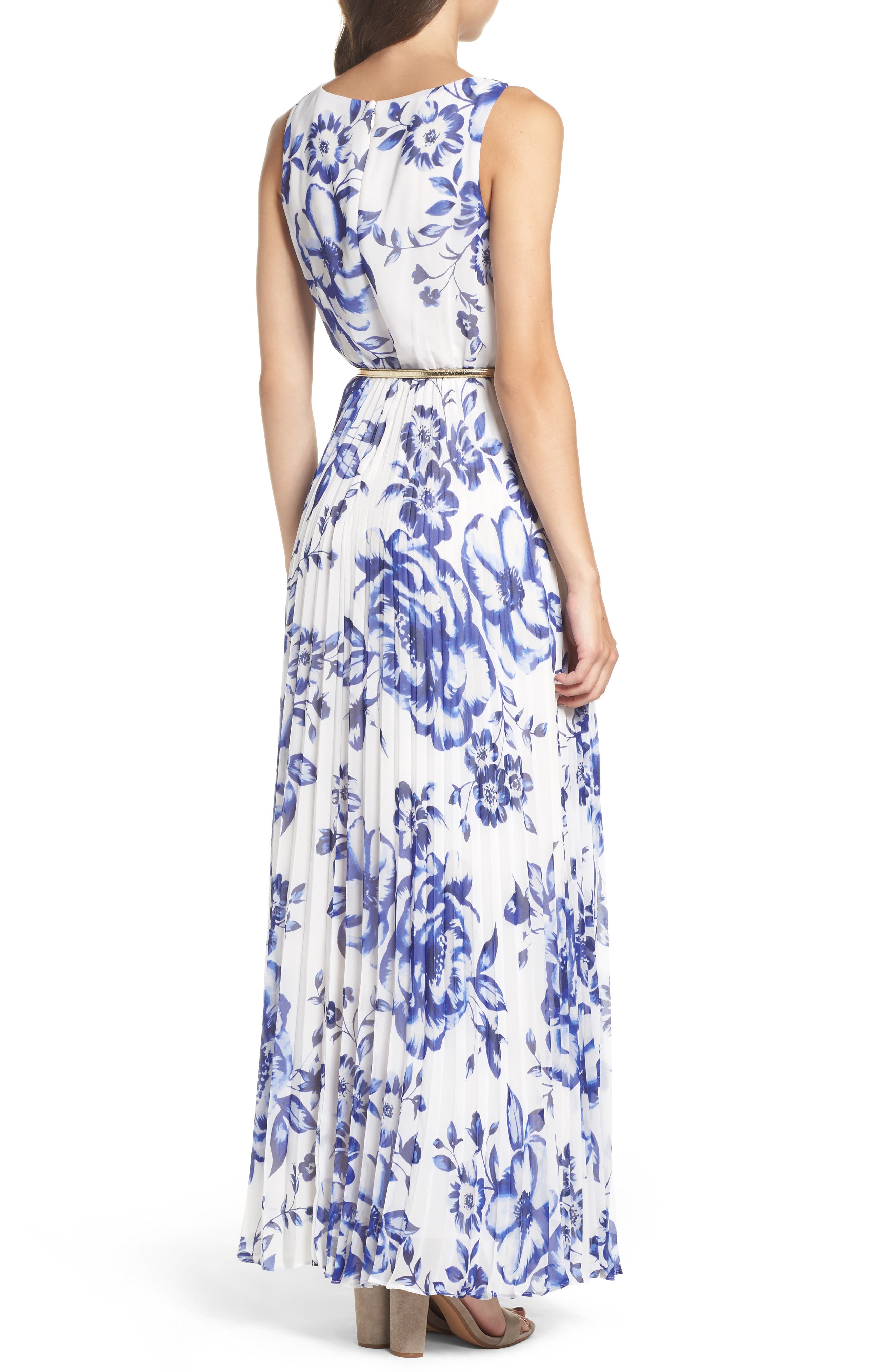 eliza j pleated floral chiffon maxi dress