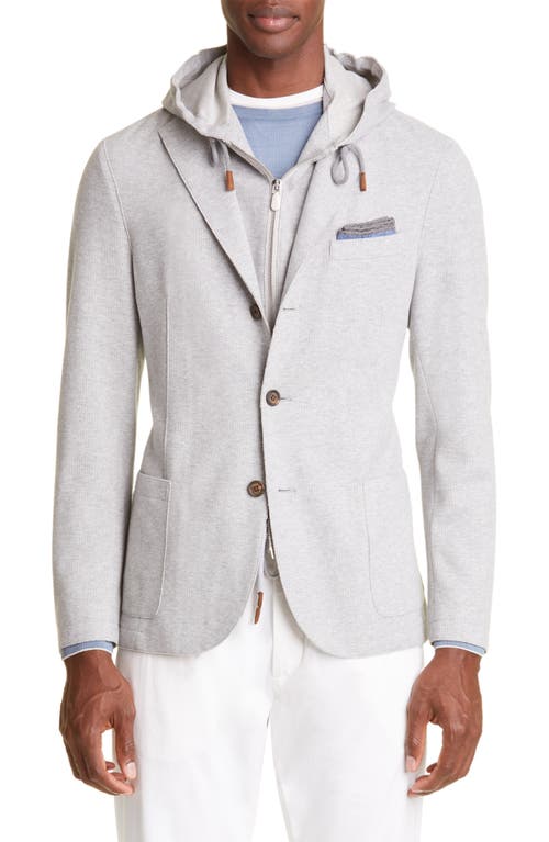 Eleventy Knit Sport Coat with Hooded Bib in Melange Light Gray