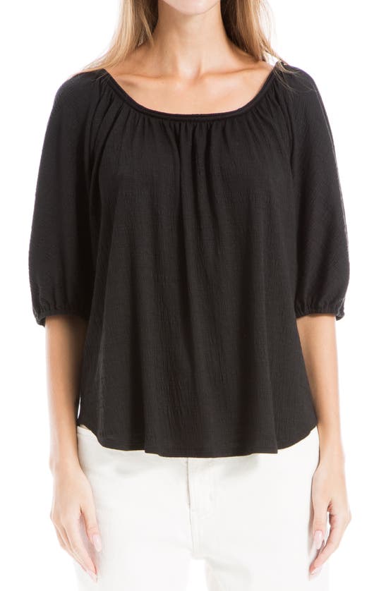 Max Studio Textured Knit Bubble Sleeve Knit Top In Black