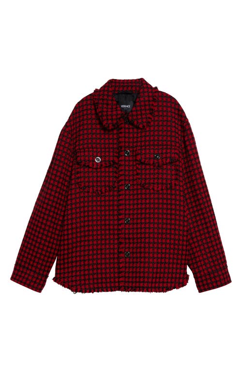 Shop Versace Check Fringe Shirt Jacket In Lipstick Red Black