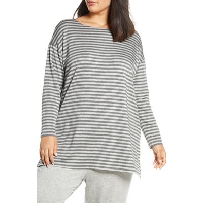 Plus Size Eileen Fisher Bateau Neck Stripe Top, White
