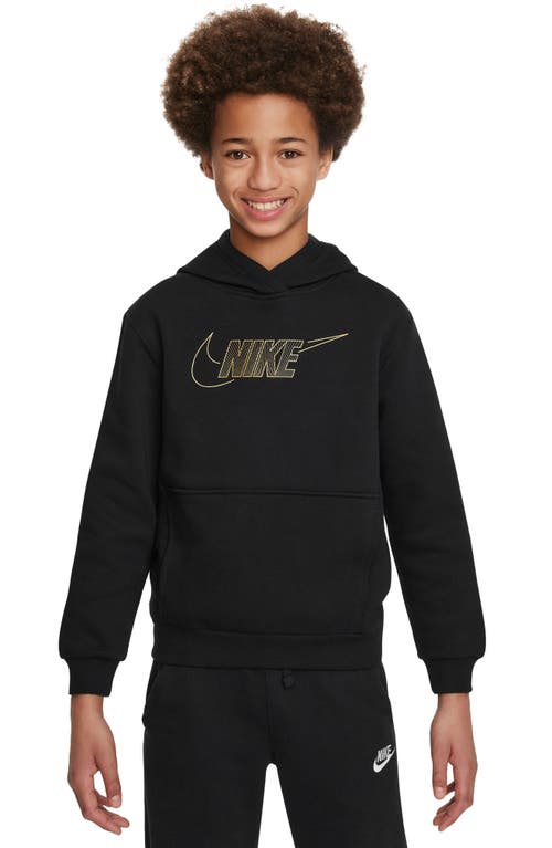 Nike Kids' Sportswear Club Graphic Fleece Hoodie In Black/metallic Gold