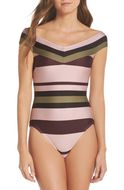 Ted Baker London Imperial Stripe Bardot Cap Sleeve One Piece Nordstrom Rack