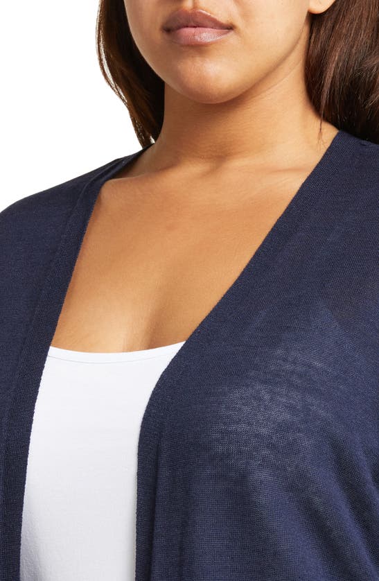 Halogen Side Slit Linen Blend Cardigan In Classic Navy